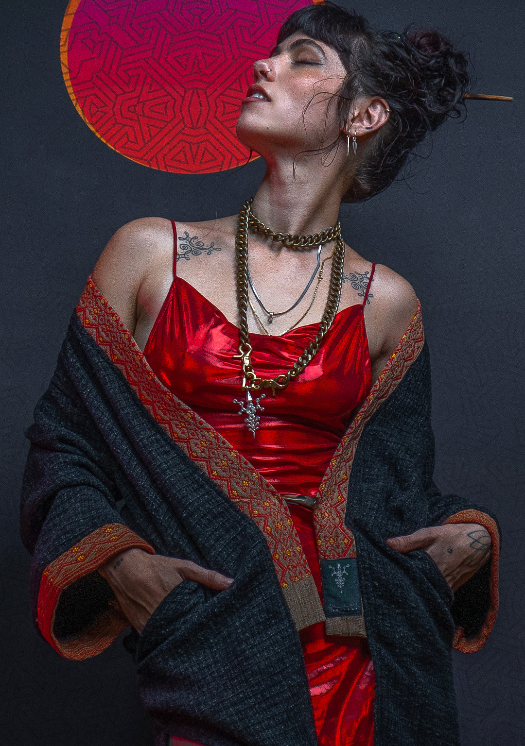 Open Kimono / Chanel Woven Border - Black NAGALAND